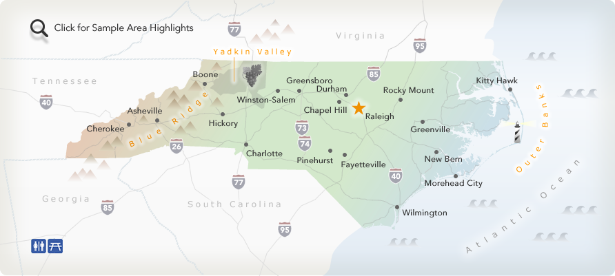 North Carolina Areas, Cities and Attractions